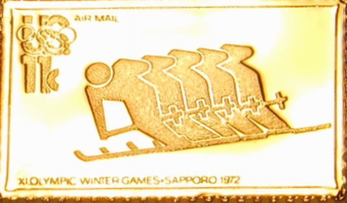 4 日本 オリンピック 冬季 札幌五輪 スキー 切手 コレクション 国際郵便 限定版 純金張り 24KT ゴールド 純銀製 スタンプ アート メダル