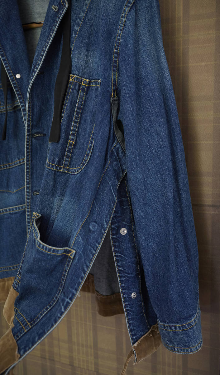 綾野剛着 sacai サカイ 20-02264M ベロア切り替えオーバーサイズデニムジャケット Oversized denim Gジャン INDIGO  サイズ 1 定価￥104500-