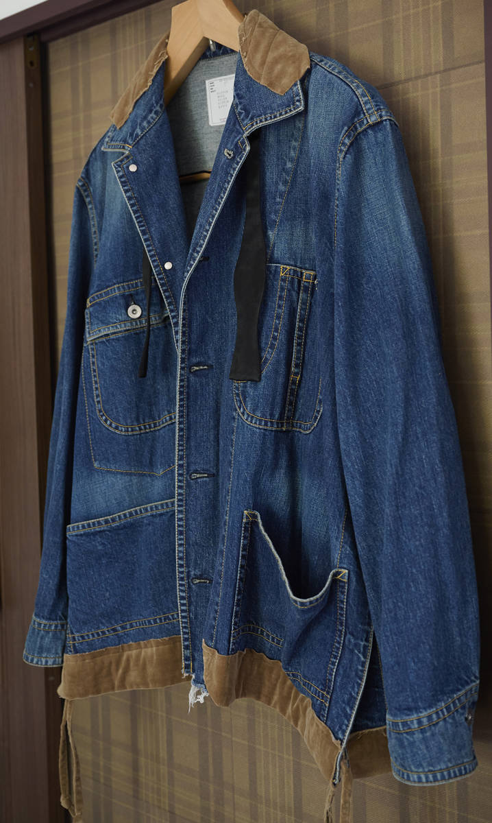 綾野剛着 sacai サカイ 20-02264M ベロア切り替えオーバーサイズデニムジャケット Oversized denim Gジャン INDIGO  サイズ 1 定価￥104500-