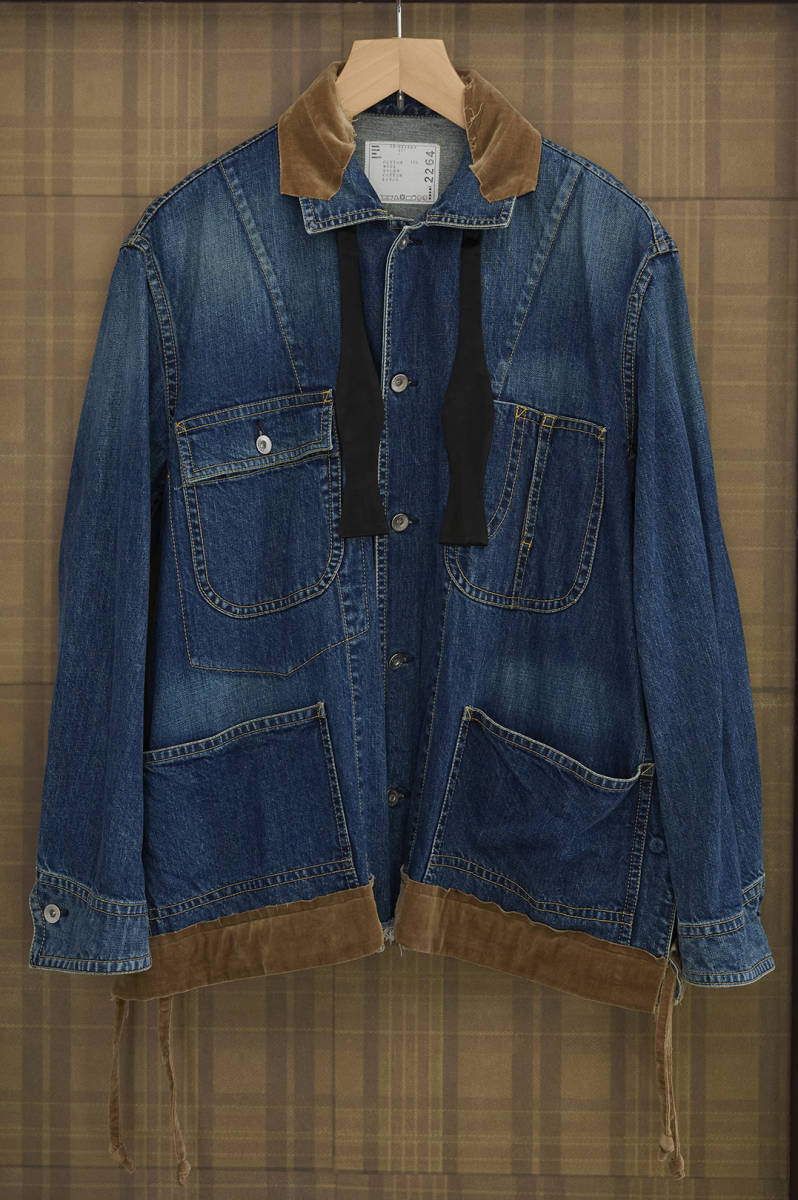 綾野剛着 sacai サカイ 20-02264M ベロア切り替えオーバーサイズデニムジャケット Oversized denim Gジャン INDIGO  サイズ 1 定価￥104500-