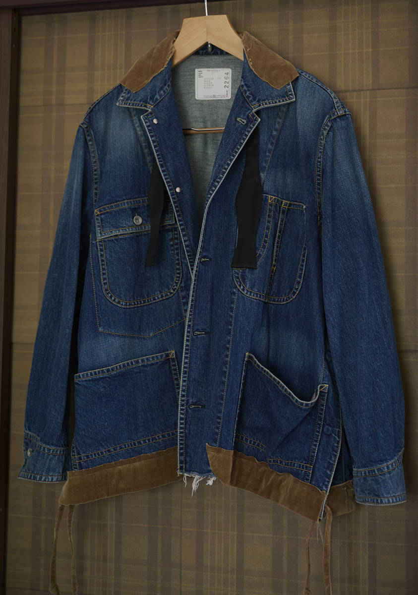 綾野剛着 sacai サカイ 20-02264M ベロア切り替えオーバーサイズデニムジャケット Oversized denim Gジャン INDIGO  サイズ 1 定価￥104500-