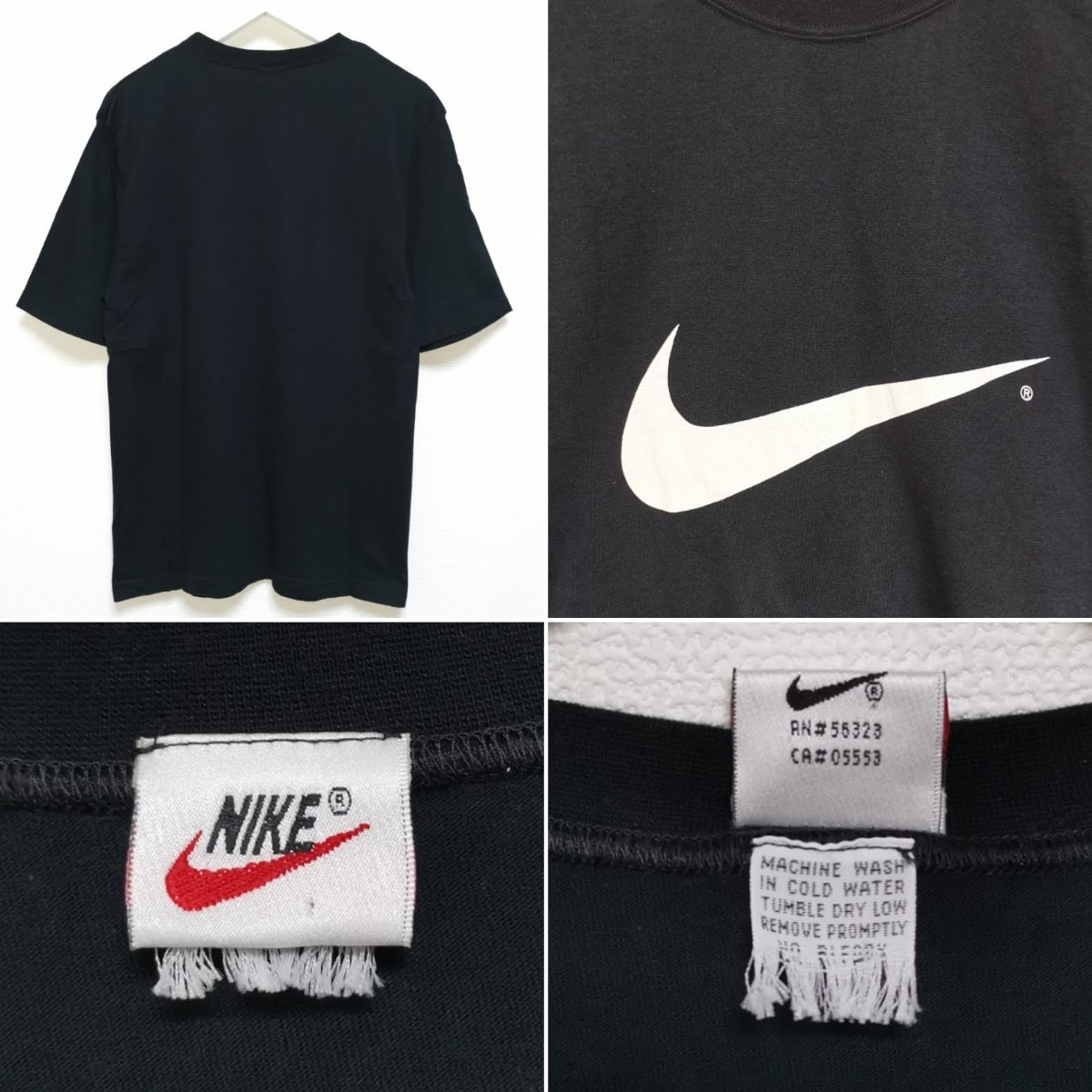 即決 M 90s オールド ナイキ NIKE Tシャツ スウォッシュ 銀タグ 黒