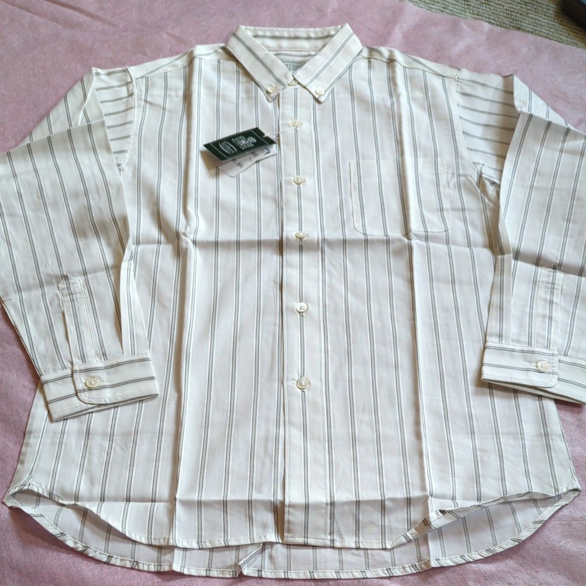 【お値下げ】ボタンダウンシャツ　オフホワイト×グレー　140 ドレスシャツ
