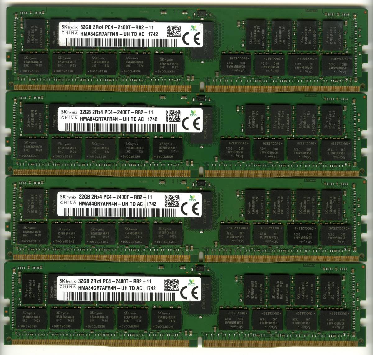 メモリ SKhynix、DDR4-2400、ECC Registered、32GB×4枚セットで128GB、中古 reg rdim 交換無料！ 