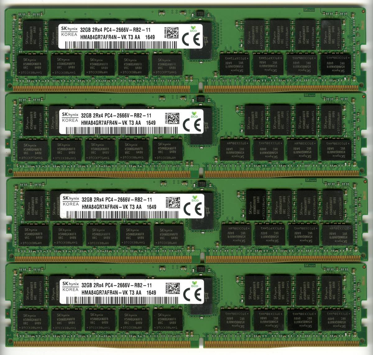 SKhynix、DDR4-2666、ECC Registered、32GB×4枚セットで128GB、中古 reg rdimm サーバー用  Z4G4で動作確認済み 1649-2