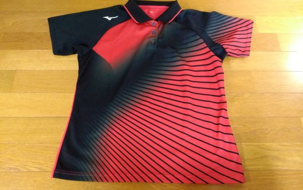 MIZUNO Mizuno lady's pra shirt polo-shirt SIZE:L red black postage 215 jpy ~