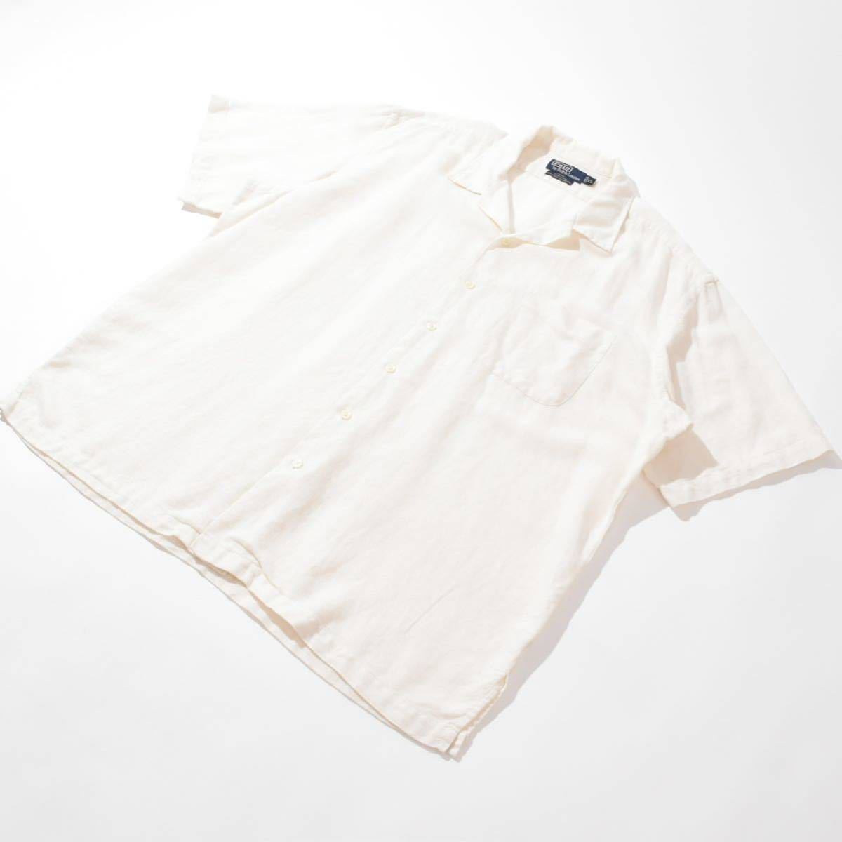 90s Polo Ralph Lauren Open Color Shirts CLAYTON WHITE XL ポロ ラルフローレン オープンカラーシャツ 開襟 半袖シャツ ホワイト 白