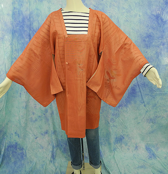 （111）道行コート スワトウ 　沙 袷せ 夏用 for summer　SILK 正絹 pre-owned　中古　美品　Japanese Kimono coat 88.5cm 34,8inch
