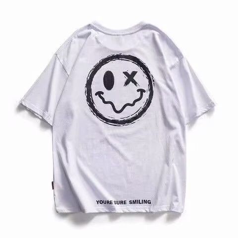 ニコちゃん バックプリント メンズ 半袖 Tシャツ 韓国 ストリート ホワイト