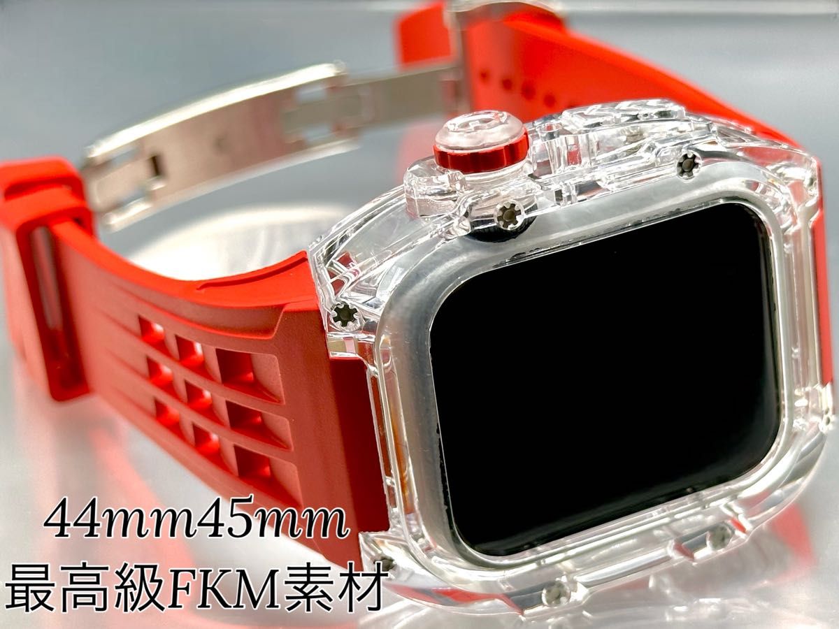 B1☆Apple Watch FKMラバーバンド クリアケース カバー ベルト