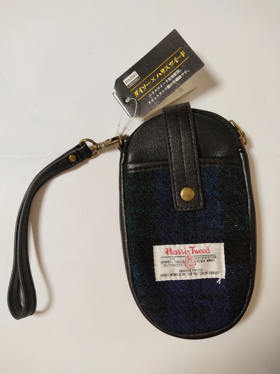 ☆未使用！ダイソー×Harris Tweed ハリスツイード☆ ポーチ 携帯ポーチ☆ ミニポーチ小物入れ☆送料140円  ネイビーの画像1