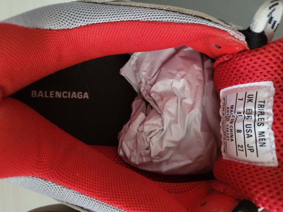 BALENCIAGA バレンシアガ サイズ:27.0cm TRIPLE S  トリプルエス スニーカー グレー/レッド