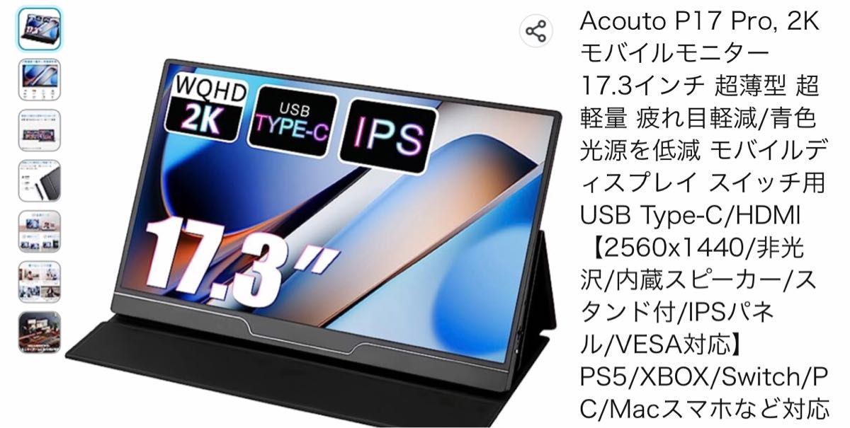 Acouto P17 Pro 2K モバイルモニター 17 3インチ 超薄型 6月購入 超美