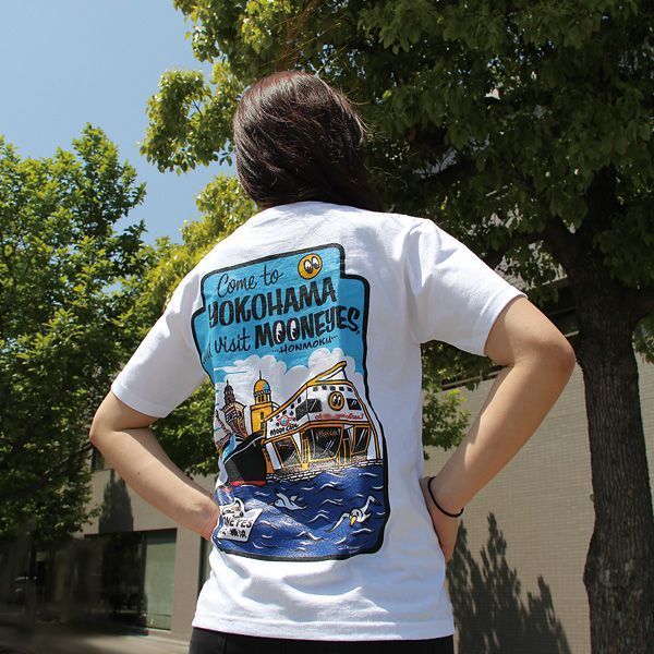 Ｌサイズ MOON カムトゥー 横浜 T-Shirts Tシャツ mooneyes ムーンアイズ ホワイト 本牧 HONMOKU YOKOHAMA come to yokohama_画像1