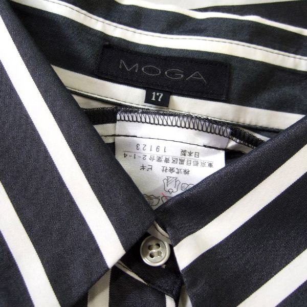 新品同様/モガ MOGA シャツ 大きいサイズ 表記 17号 4L 相当 古着 グレー 白 レディース 春 夏 秋 トップス 羽織り ストライプ 綿混 長袖_画像4