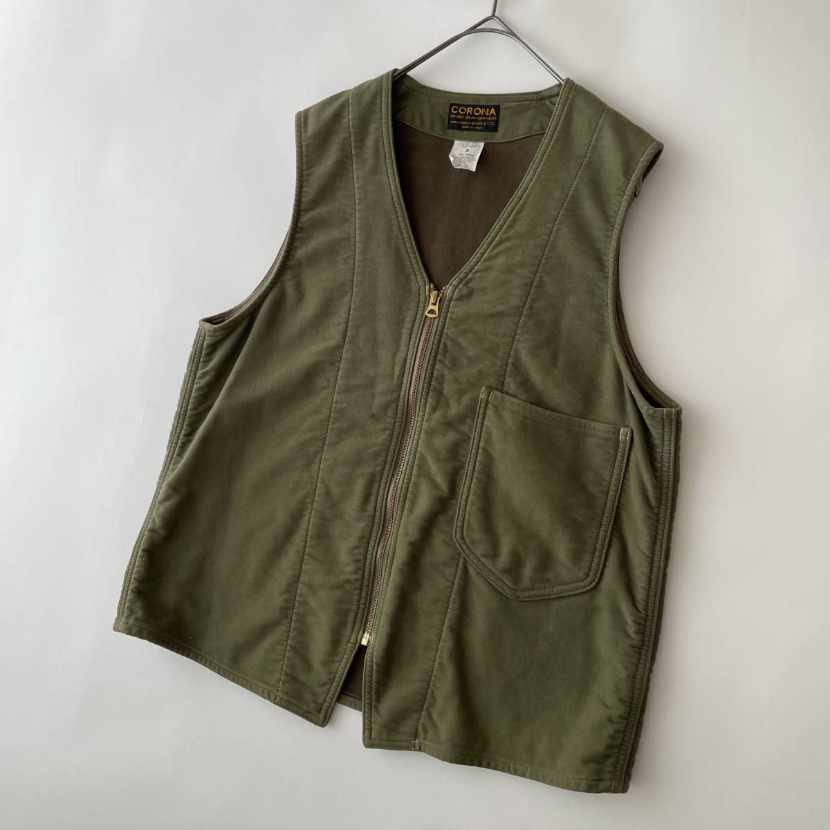 THE CORONA UTILITY size/S (ka) コロナユーティリティ ワンポケットベスト ワーク ミリタリー カーキ モールスキン コットン JAPAN VEST_画像6