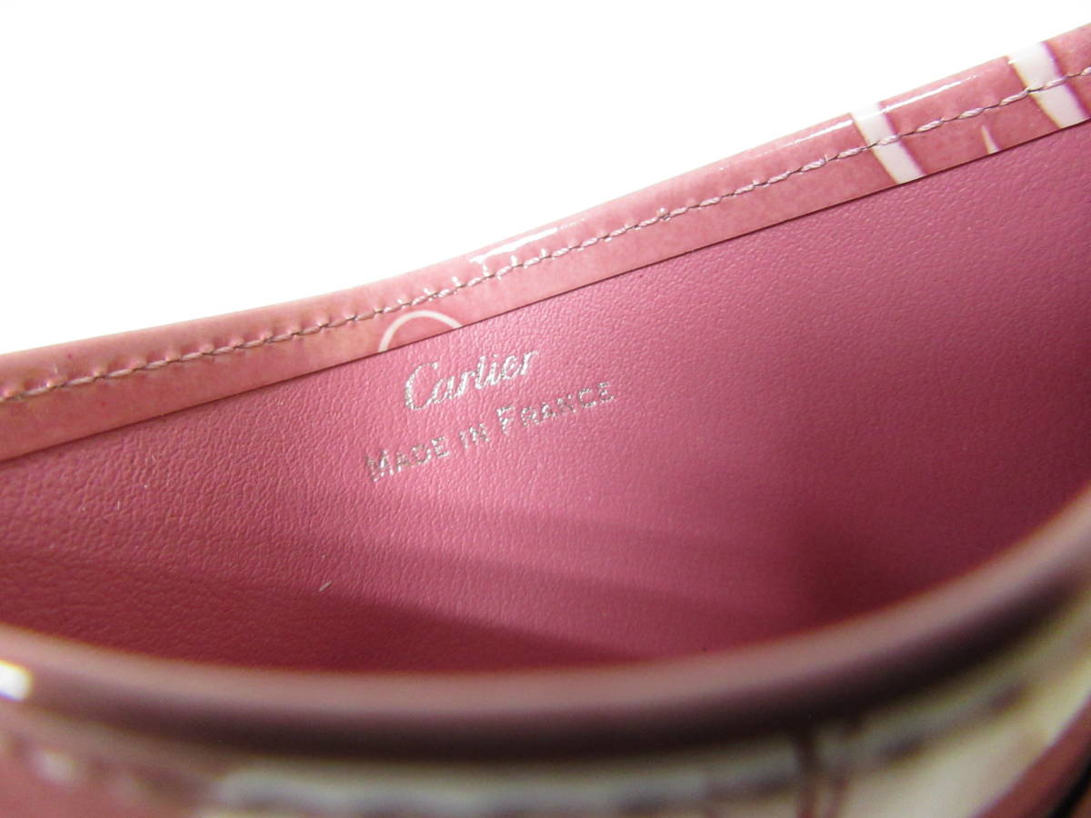 T8131☆【SALE】カルティエ Cartier ICカードケース / カードケース パテントレザー ピンク MADE IN FRANCE 中古品 送料無料_画像9