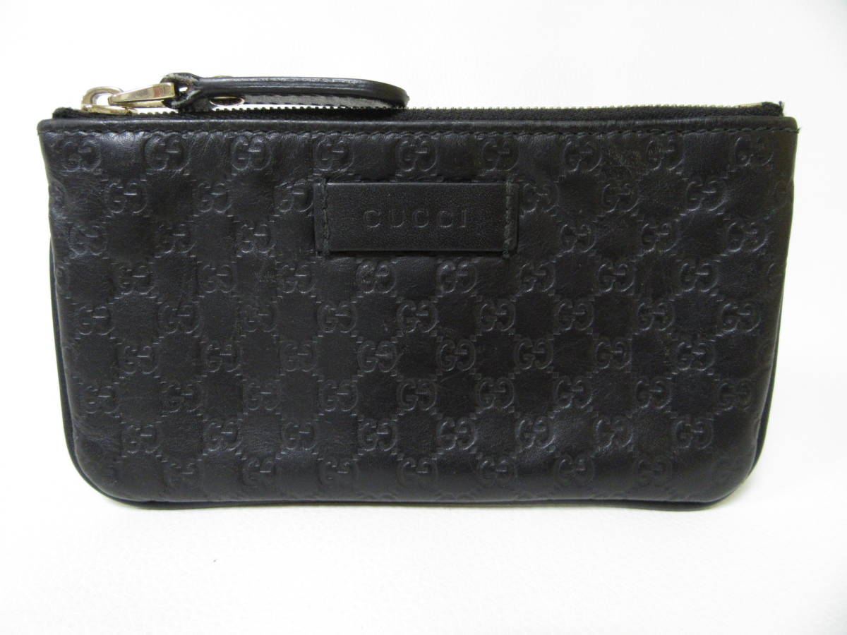 T8135☆【SALE】グッチ GUCCI マイクロシマ キーリング付き コインケース / 小銭入れ / 小物入れ【544248】MADE IN ITALY 中古品 送料無料の画像1