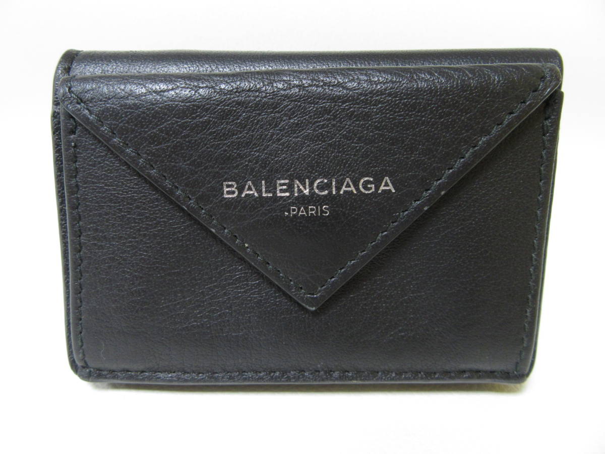 T8151☆【SALE】バレンシアガ BALENCIAGA ペーパー 3つ折り財布 / ミニウォレット【391446】ブラック MADE IN ITALY 品 送料無料 輝い