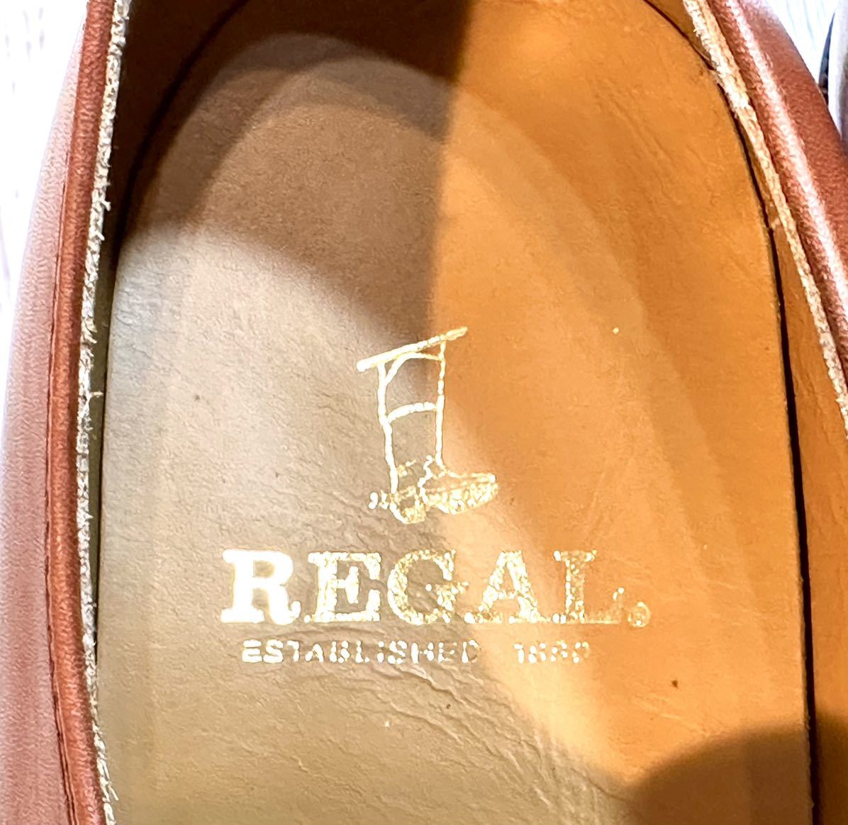 【未使用】REGAL リーガル◆24.5cm◆プレーントゥ モンクストラップ 革靴 本革 ビジネスシューズ ドレスシューズ レザーシューズ メンズ 茶_画像10