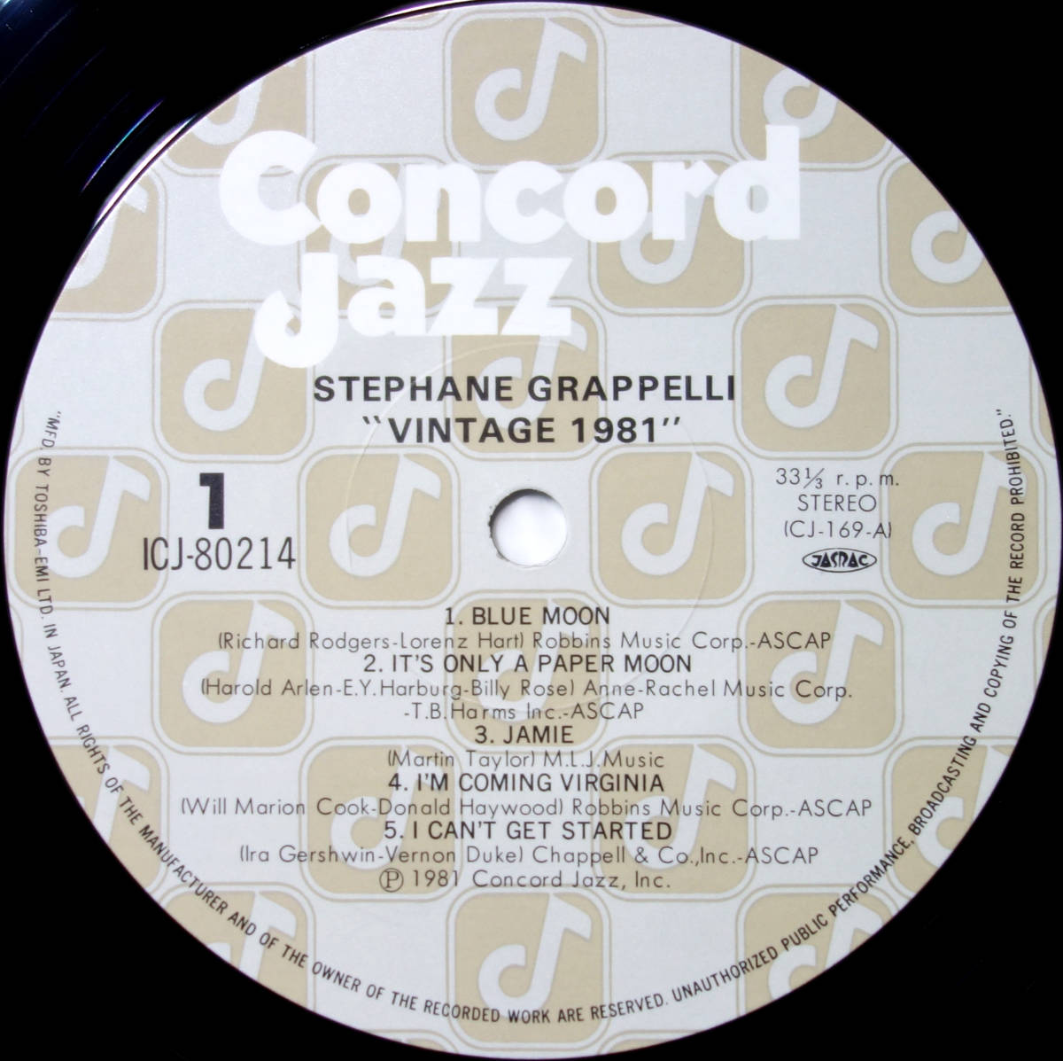 ◆STEPHANE GRAPPELLI/VINTAGE 1981 (JPN LP) -Martin Taylor, Concord_画像2