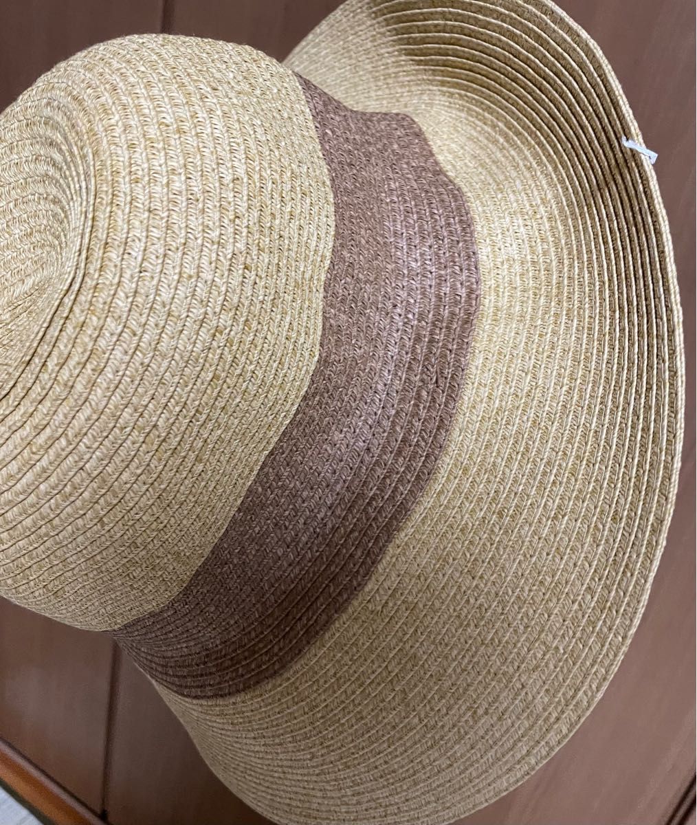 新品 麦わら帽子 サイズ調整可能 ペーパーハット茶 ストローハット日焼け防止UV 60cm