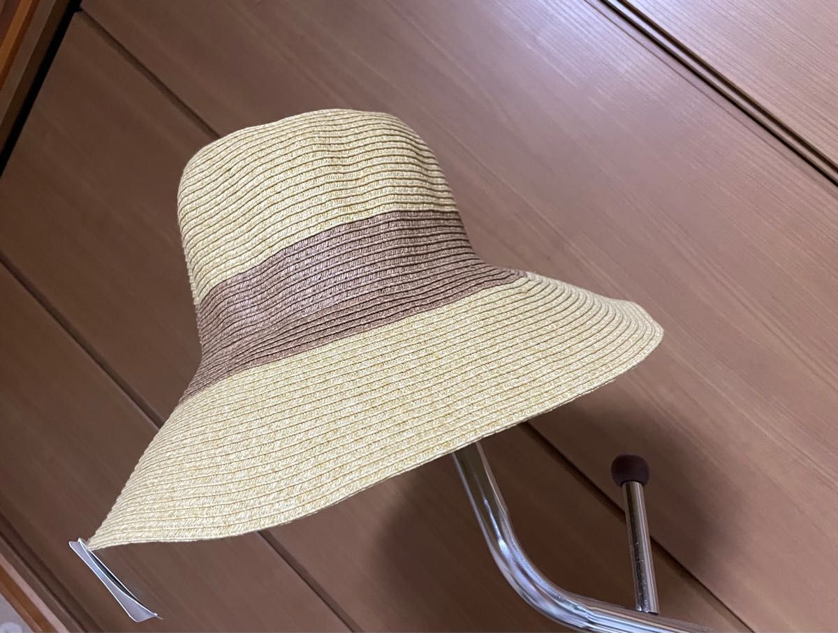 新品 麦わら帽子 サイズ調整可能 ペーパーハット茶 ストローハット日焼け防止UV 60cm