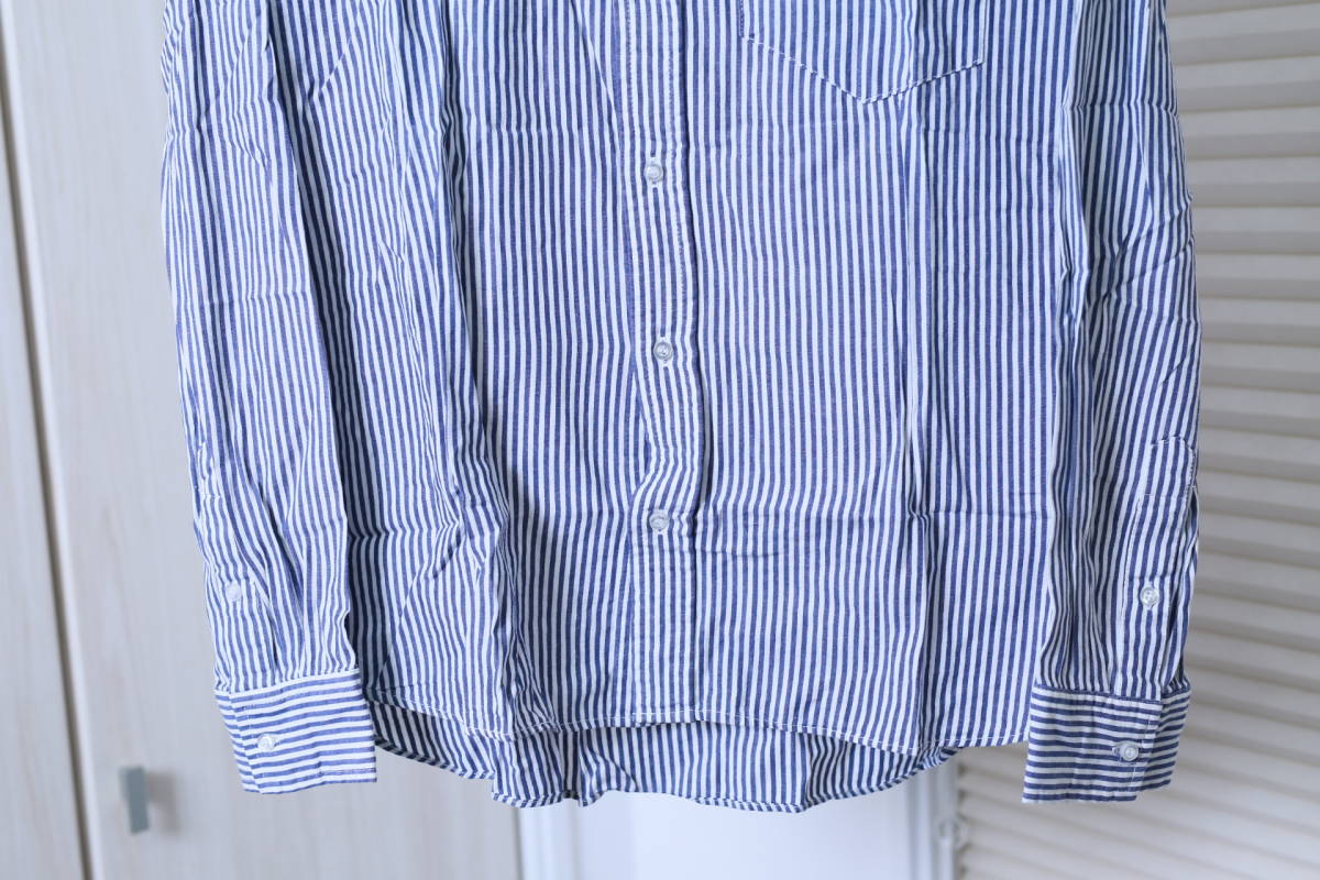*DOUBLE STANDARD CLOTHING двойной стандартный механизм закрывания полоса рисунок рубашка с длинным рукавом б/у одежда б/у мужчина мужской 48M синий голубой белый одежда б/у 