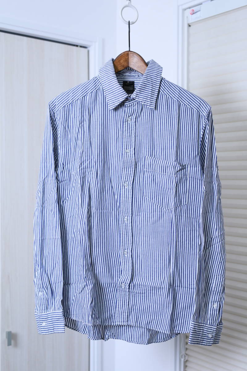*DOUBLE STANDARD CLOTHING двойной стандартный механизм закрывания полоса рисунок рубашка с длинным рукавом б/у одежда б/у мужчина мужской 48M синий голубой белый одежда б/у 