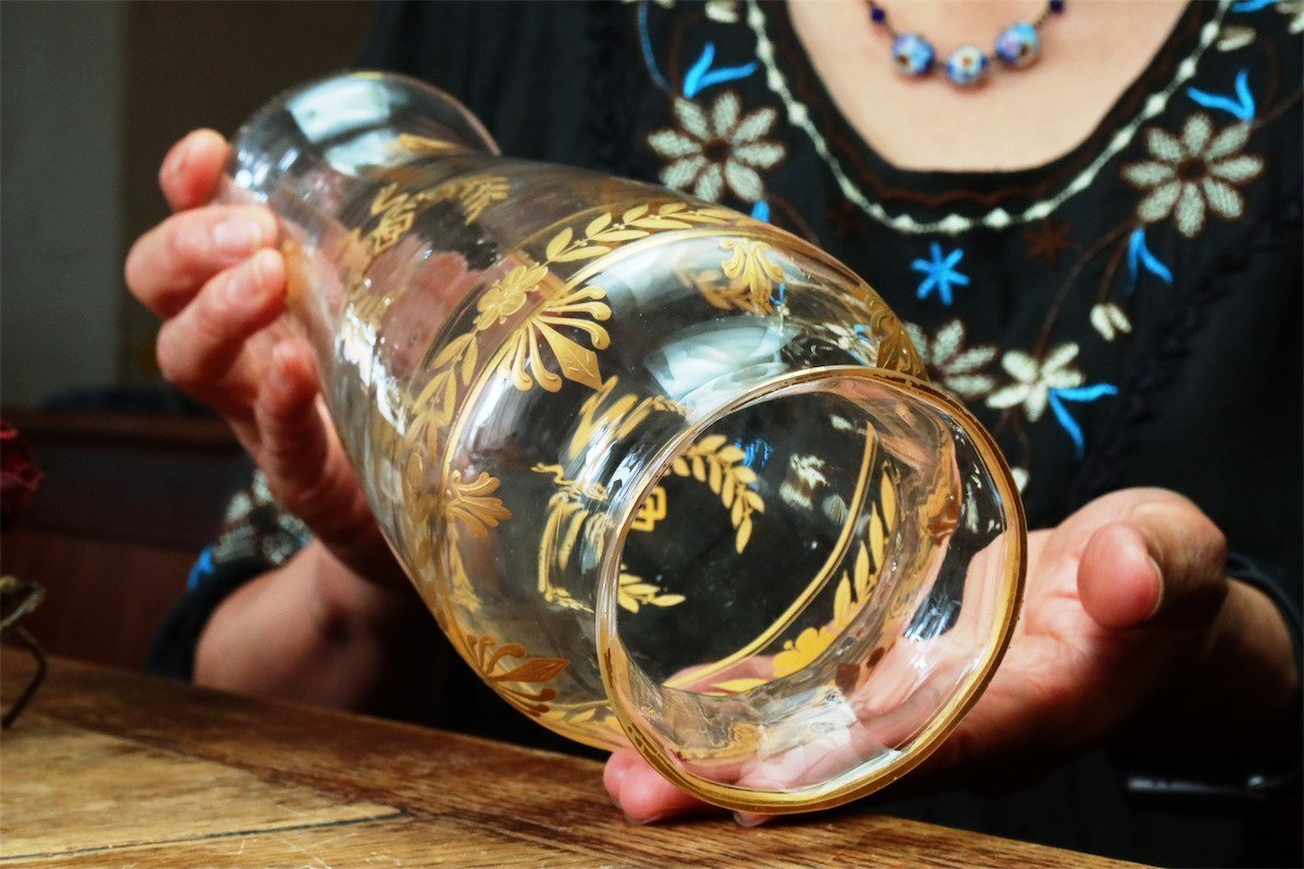 BACCARAT 1870年代 金彩エナメル オールドバカラ 硝子器 花瓶 花器