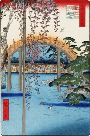 歌川広重 (Utagawa Hiroshige)(1797-1858)木版画 江戸百景 　 　亀戸天神境内 初版1856-58年頃　広重ならではの独特な構図をご堪能下さい!!_画像5