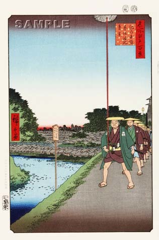 歌川広重 (Utagawa Hiroshige) 木版画 江戸百景 　 紀の国坂赤坂溜池遠景 初版1856-58年頃　　広重ならではの独特な構図をご堪能下さい!!
