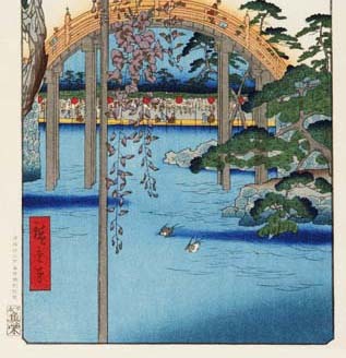 歌川広重 (Utagawa Hiroshige)(1797-1858)木版画 江戸百景 　 　亀戸天神境内 初版1856-58年頃　広重ならではの独特な構図をご堪能下さい!!_画像4