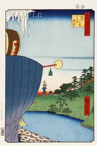 歌川広重 (Utagawa Hiroshige)木版画 江戸百景 　糀町一丁目山王祭ねり込 初版1856-58年頃　　広重ならではの独特な構図をご堪能下さい!!