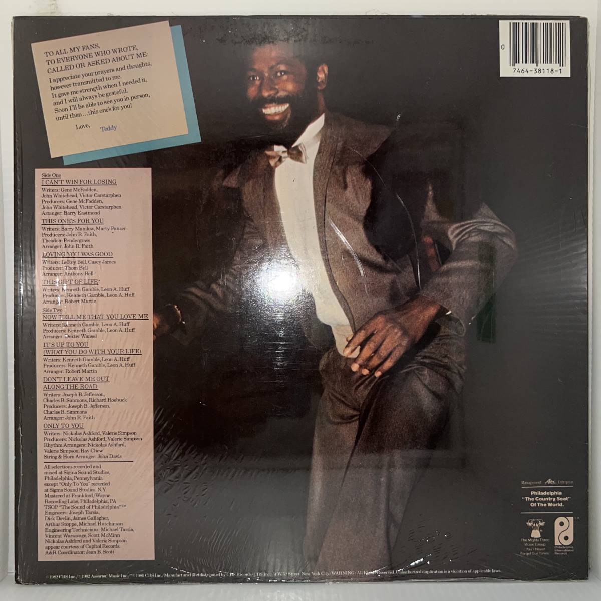 Funk Soul LP - Teddy Pendergrass - This One's For You - Philadelphia International NM - シュリンク付_画像2