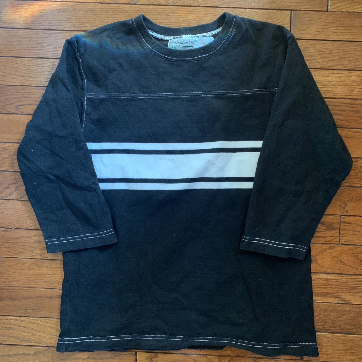 【COLUMBIA KNIT】FOOTBALL 3/4 SLEEVE TEE コロンビアニット フットボールTシャツ USA製 ブラック M キムタク ポートランド 七分丈_画像1