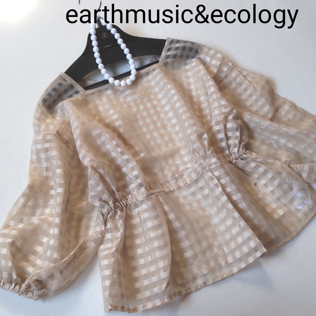 新品■earthmusic&ecology アースミュージック&エコロジー　シアーギンガムプルオーバーブラウス　前後で着ても♪BE