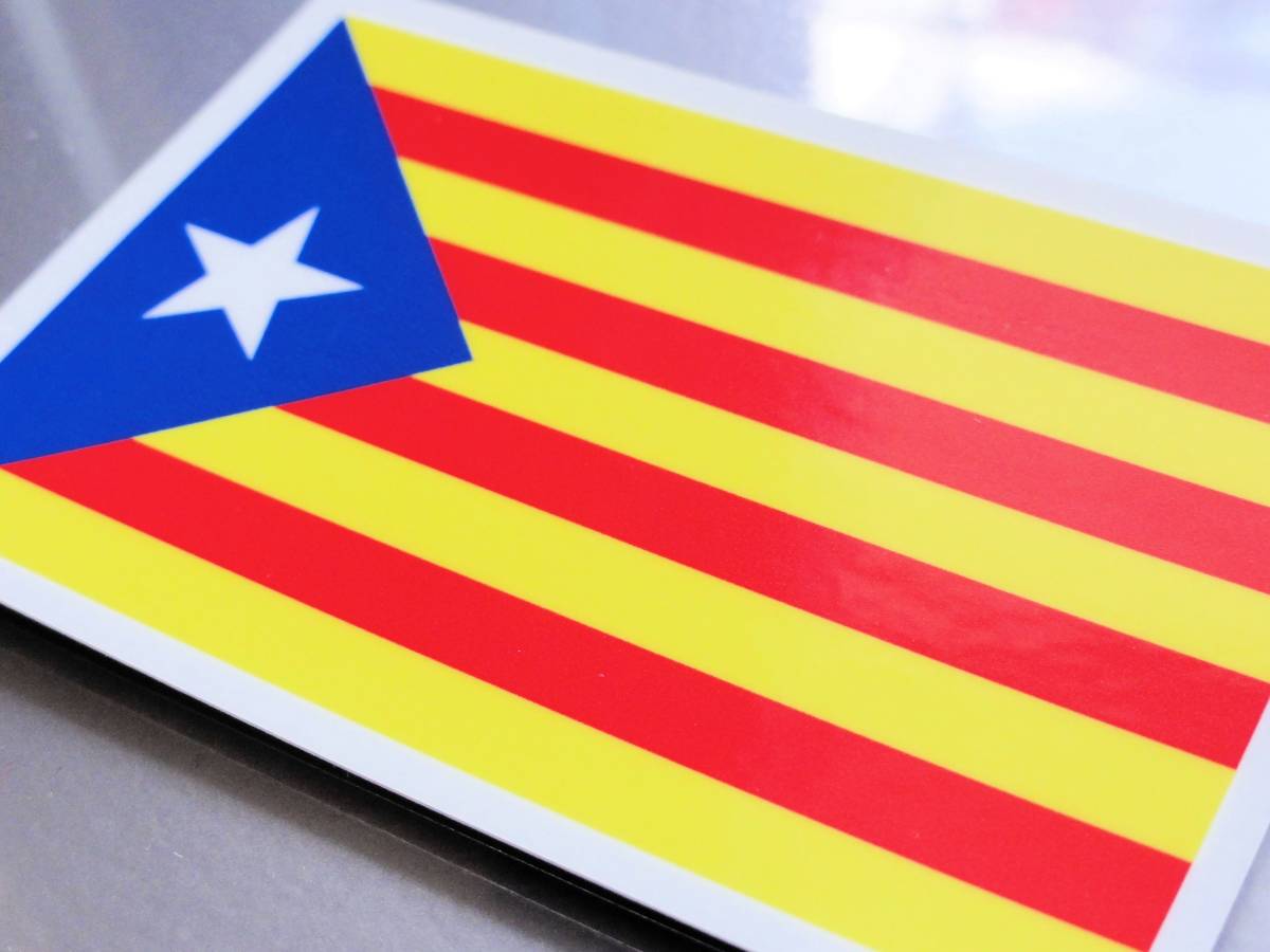■_カタルーニャ旗ステッカー【2枚セット】Sサイズ 5x7.5cm■スペイン_バルセロナ 耐水シール リーガエスパニョーラ EU(3_画像1