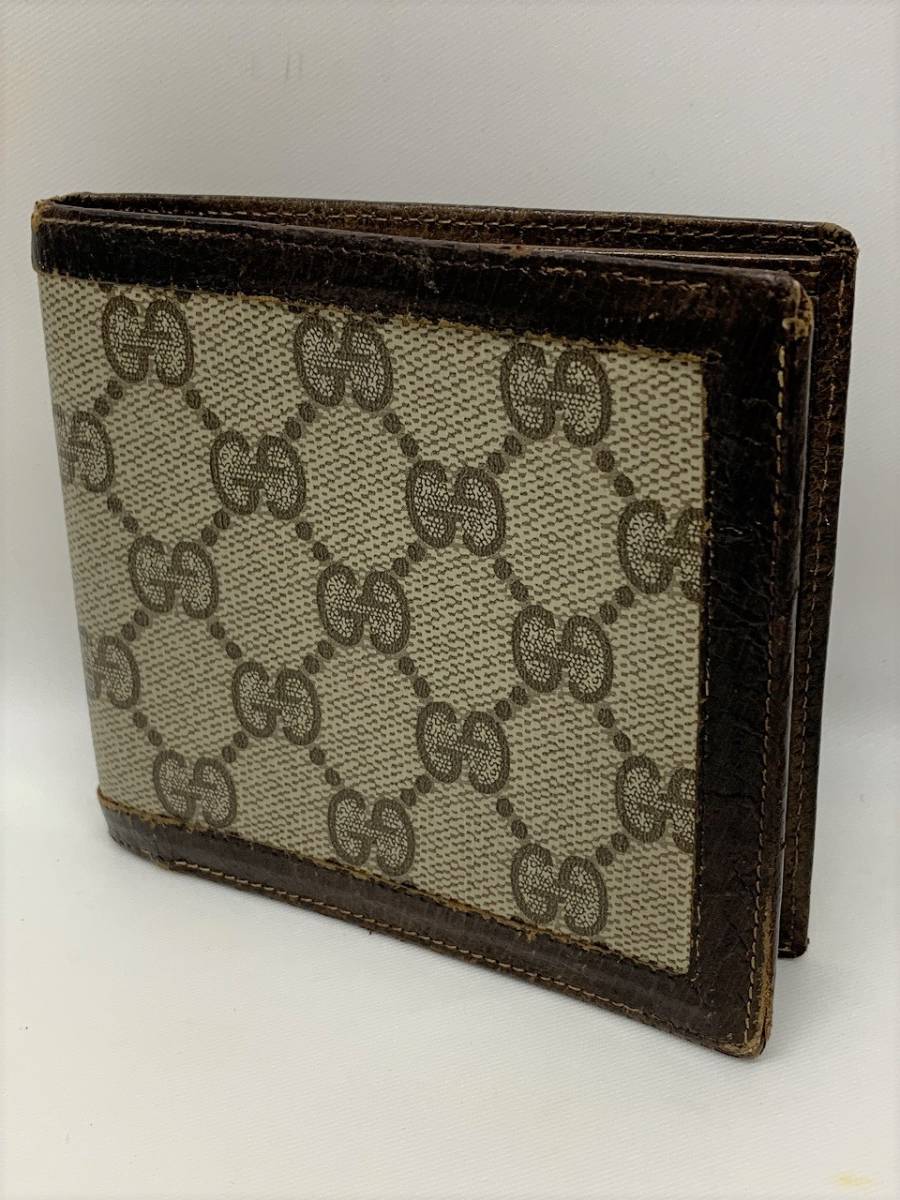 GUCCI グッチ オールドグッチ ヴィンテージ GG柄 PVC×レザー 二つ折り