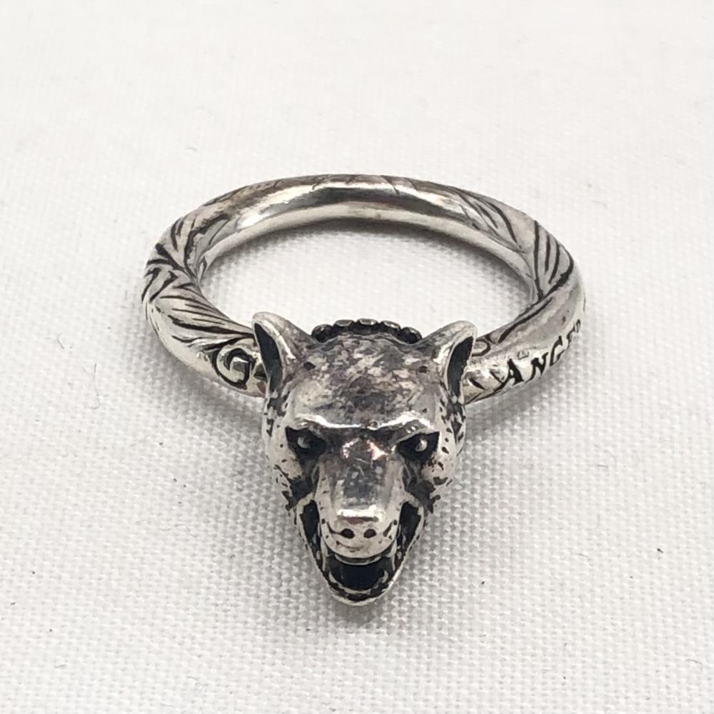 [ б/у ]GUCCI Wolf`s head кольцо #17 номер Gucci серебряный [240017564192]