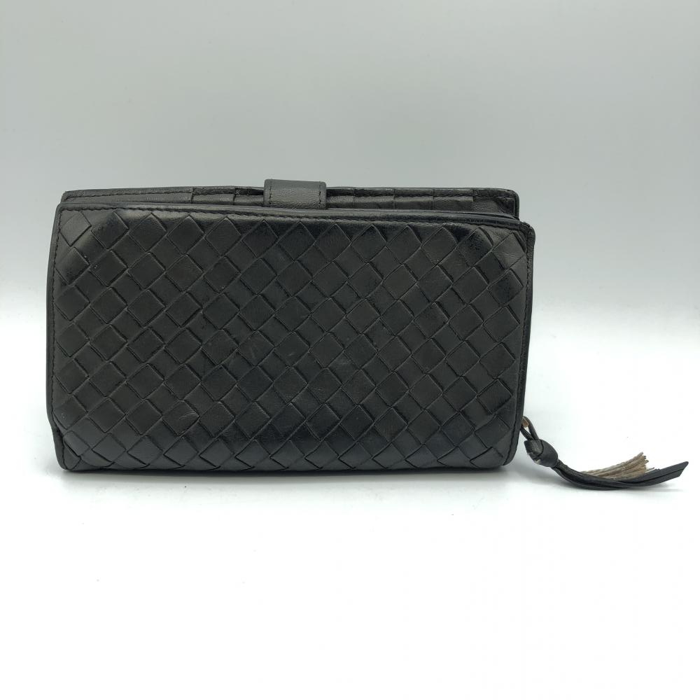 【中古】Bottega Veneta イントレチャート ミドルウォレット ブラック 使用感あり　長財布　ボッテガヴェネタ[240017570087]_画像2