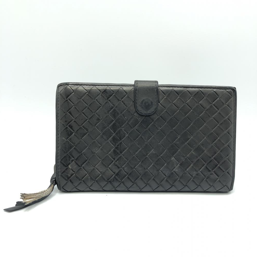 【中古】Bottega Veneta イントレチャート ミドルウォレット ブラック 使用感あり　長財布　ボッテガヴェネタ[240017570087]_画像1