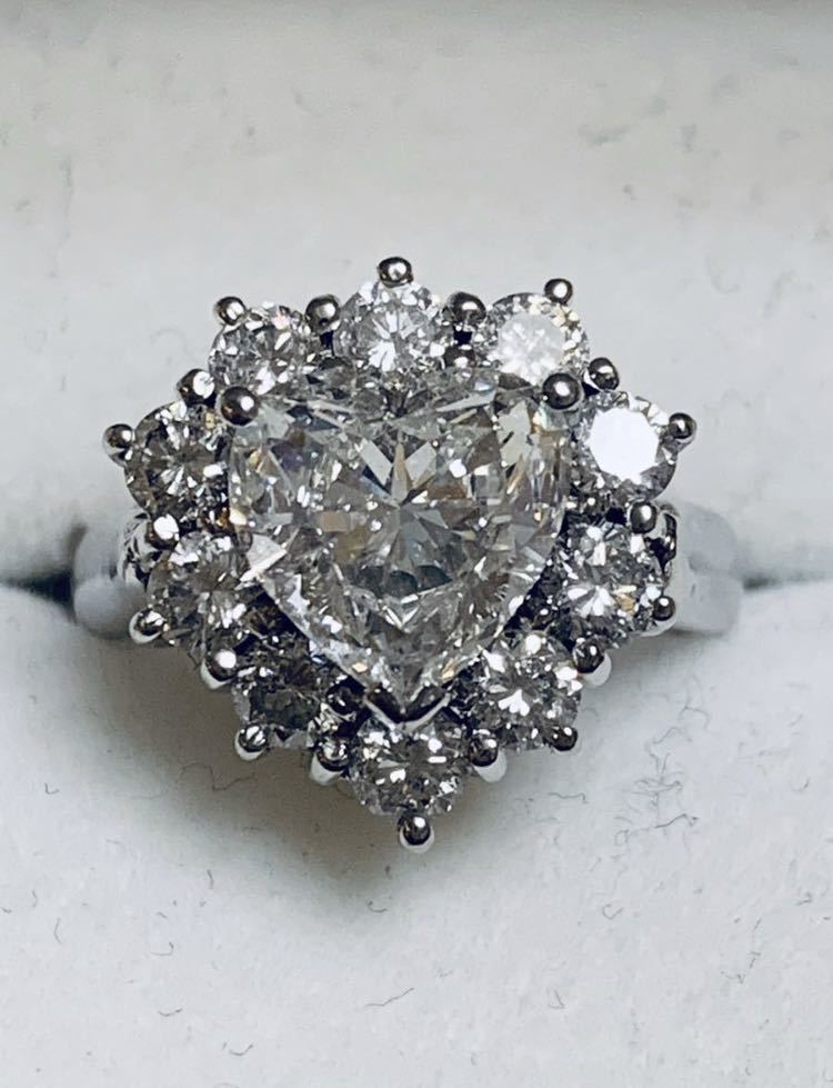 憧れの Pt900大粒ハートダイヤモンド1.728ct1.02ctリング プラチナ台