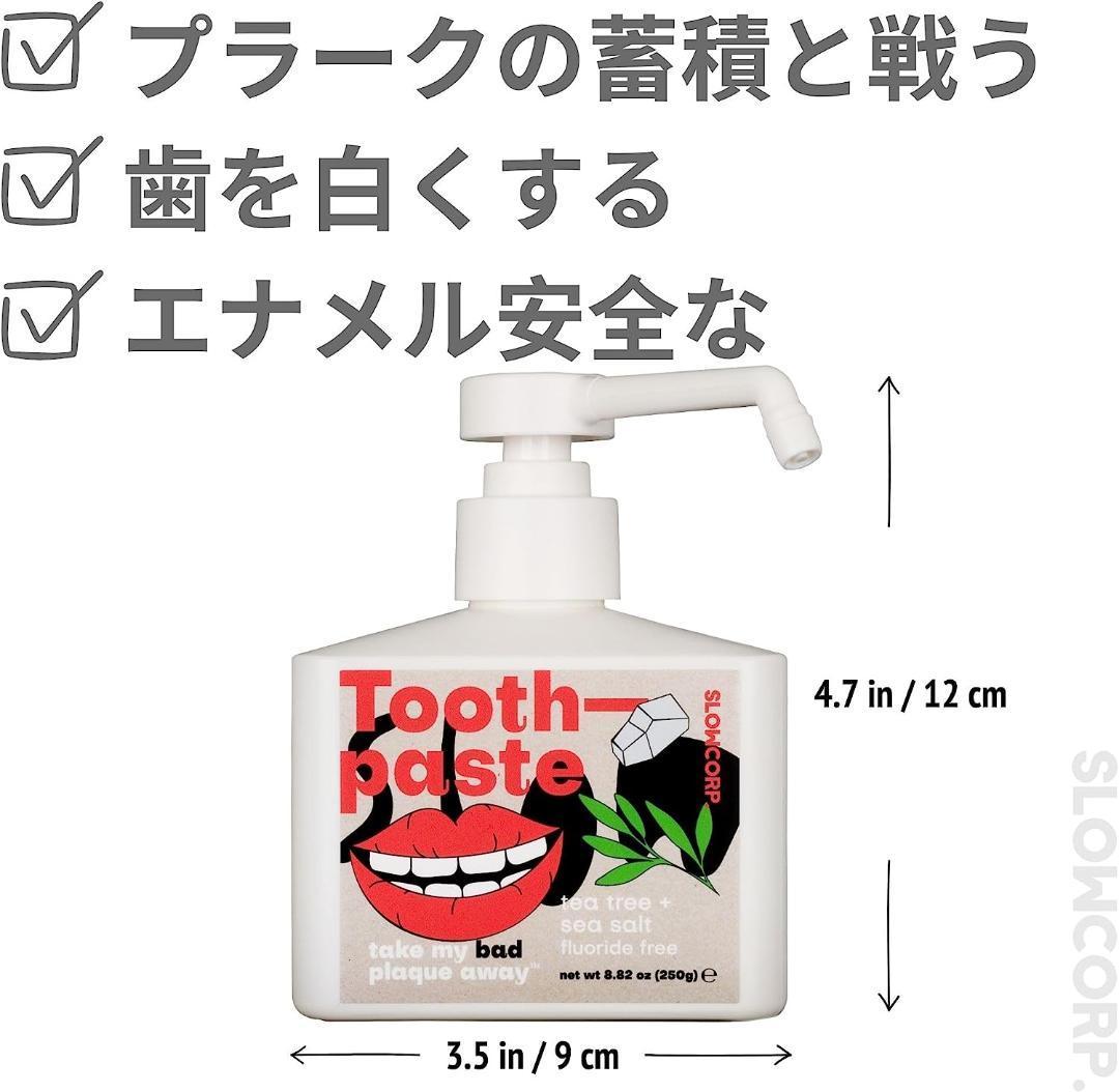 スローコーポレーション ティーツリーオイルと海塩を配合した低刺激性歯磨き粉、250g (8.82オンス)、フッ素フリー、_画像2