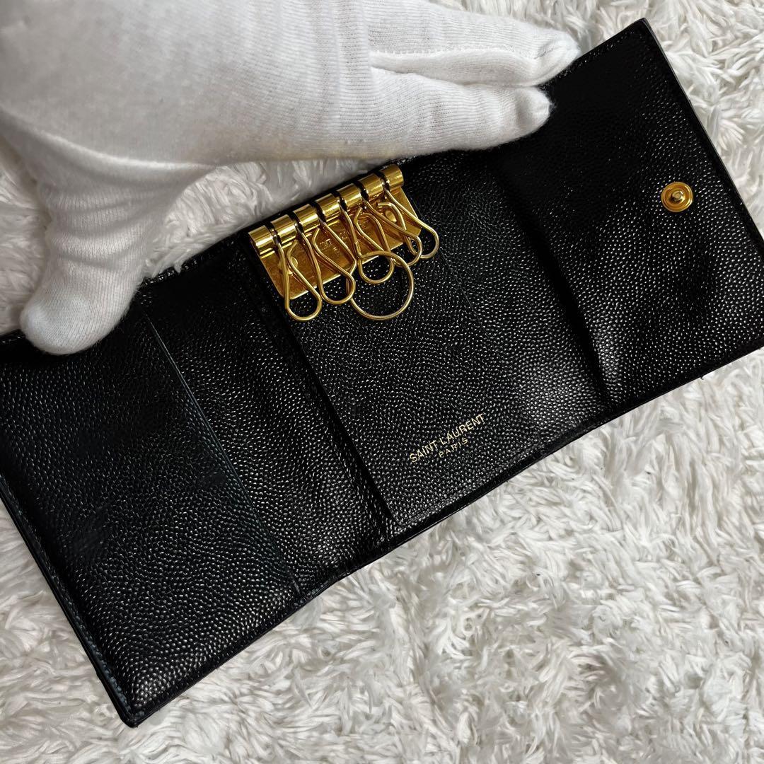 極美品 サンローラン 6連キーケース キャビアスキン YSL キルティング