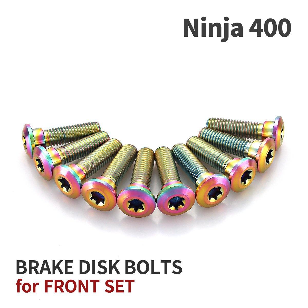 ニンジャ400 Ninja 64チタン ブレーキディスクローター ボルト フロント用 10本セット M8 P1.25 カワサキ車用 レインボーカラー JA22004_画像1