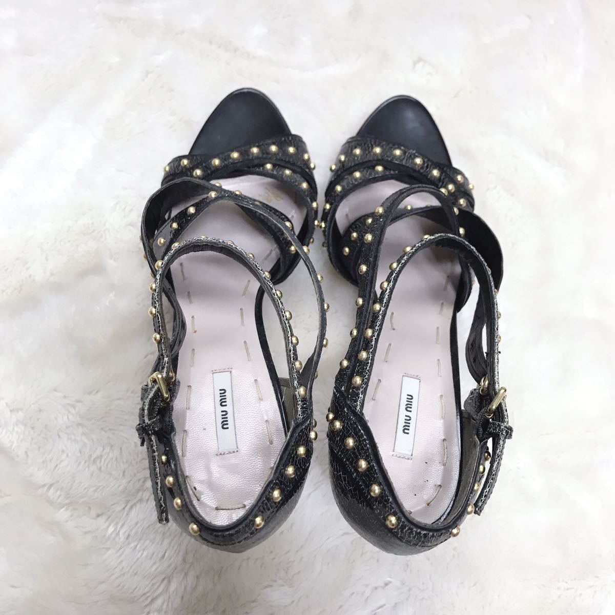 ミュウミュウ miumiu 23cm サンダル スタッズ ストラップ ヒール ミュウミュウ miumiu 23cm サンダル スタッズ ストラップ ヒール