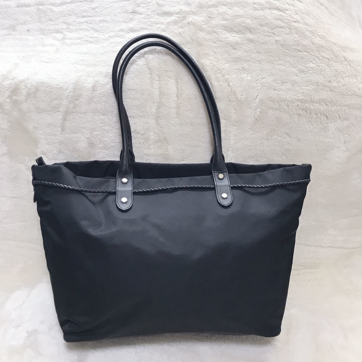 美品 agnes b VOYAGE トートバッグ レザー ナイロン ロゴ金具