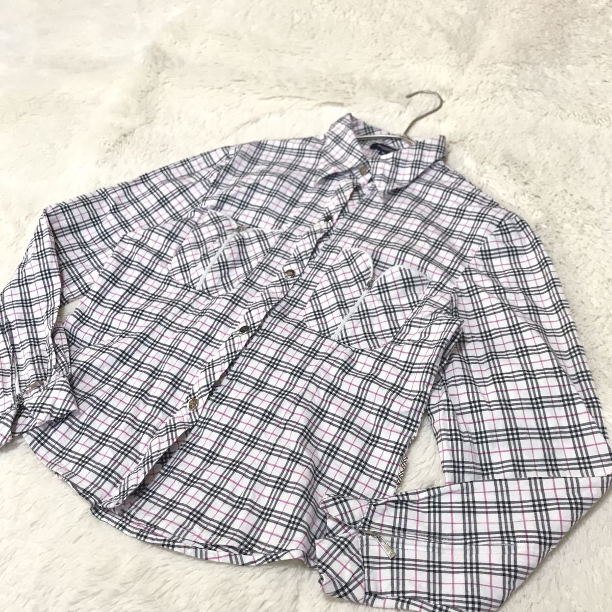 希少モデル BURBERRY ノバチェック シャツ 金具 ピンク ボタン 総柄