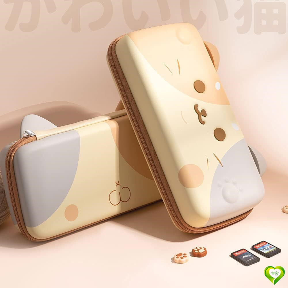 【かわいい猫の収納ケース】Switch ケース Switch oled 対応 収納ケース 収納バッグ 全面保護 持ち運び便利 防水防汚 グレーとブラウン